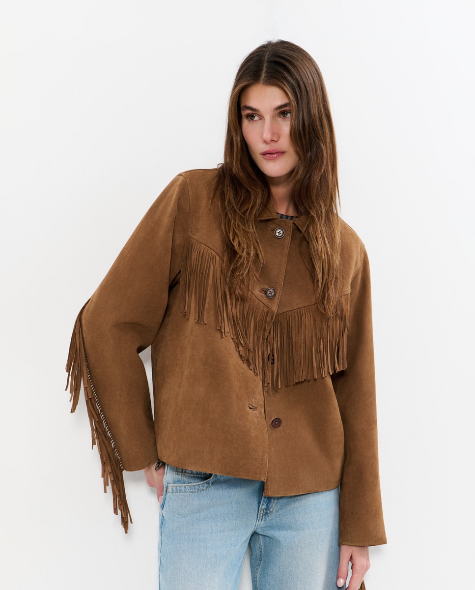 Imagem 0 de Blusão de Pele com Franjas