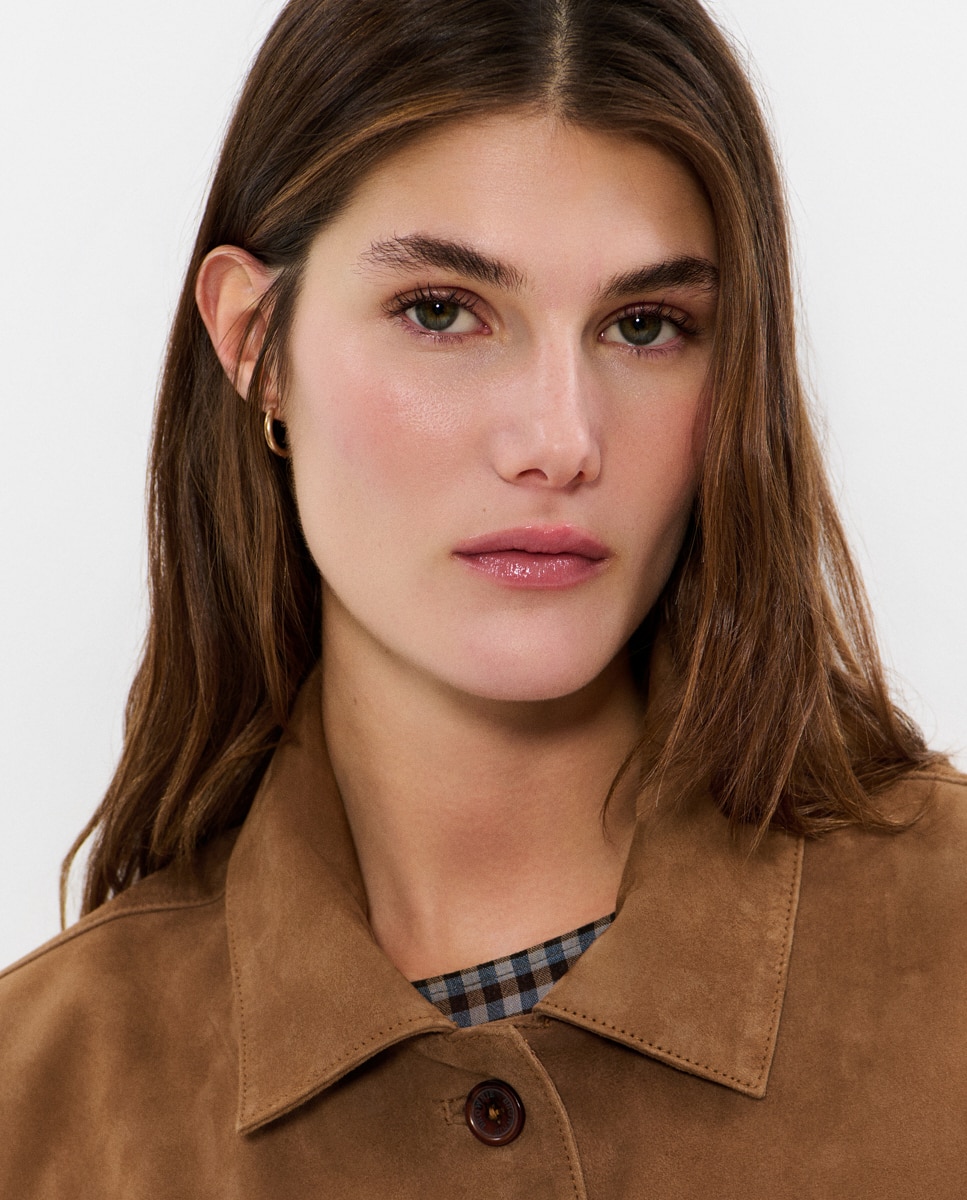 Blusão de Pele com Franjas Castanho-4