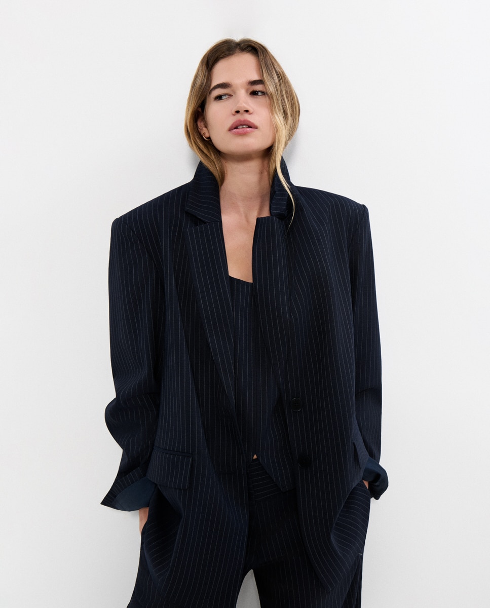 Blazer Às Riscas Azul-marinho-3