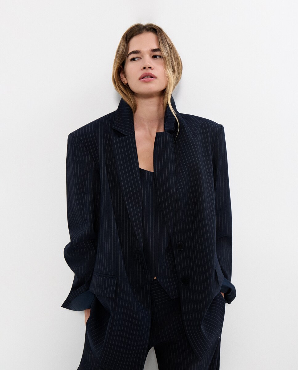 Blazer Às Riscas Azul-marinho-3
