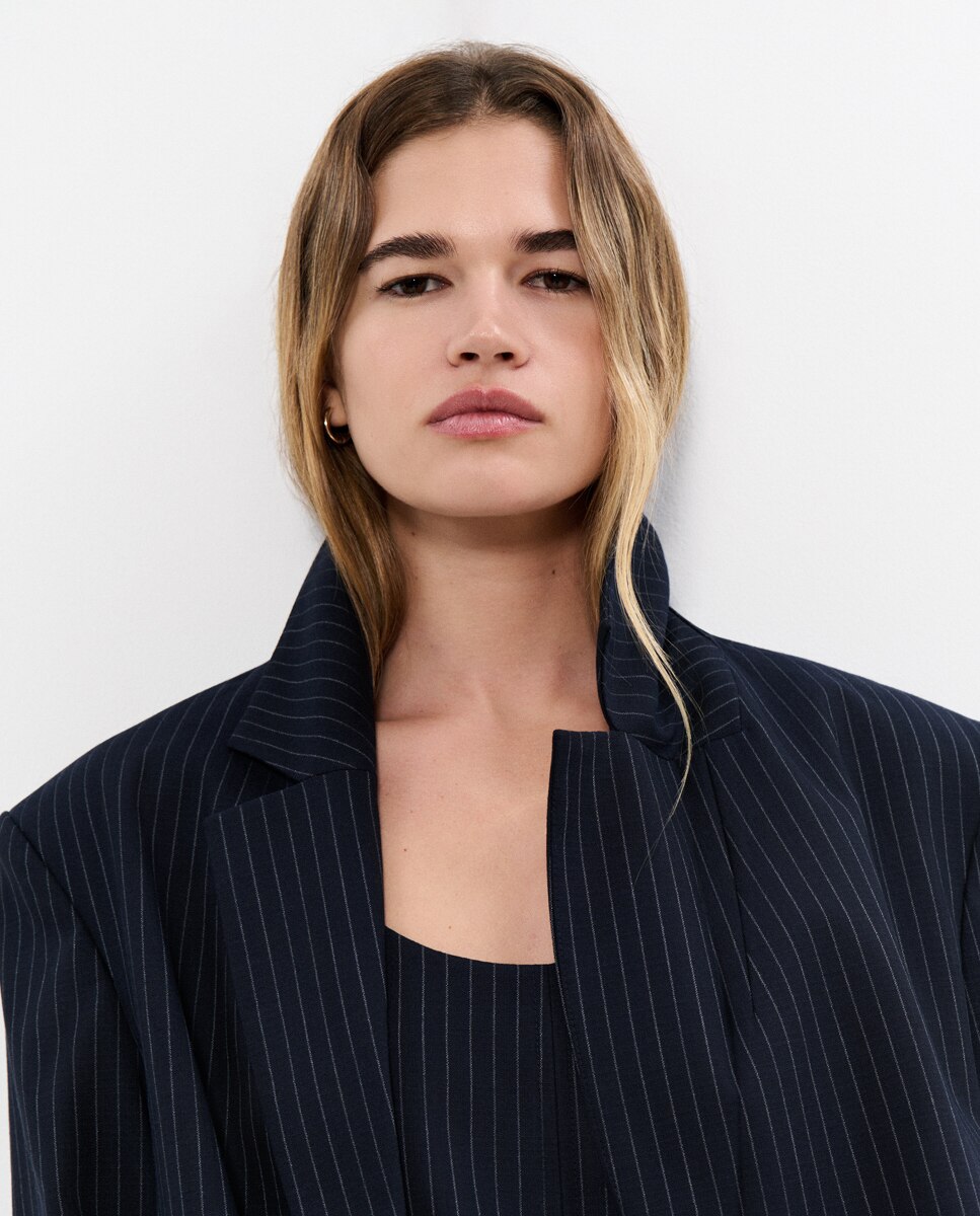 Blazer Às Riscas Azul-marinho-4