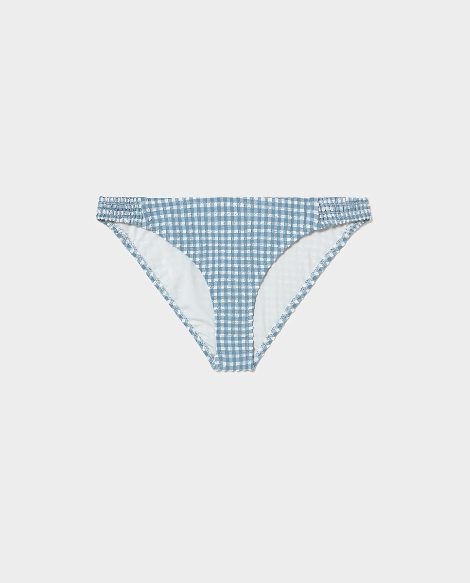 Cueca de Biquíni Aos Quadrados Pequenos Azul-5