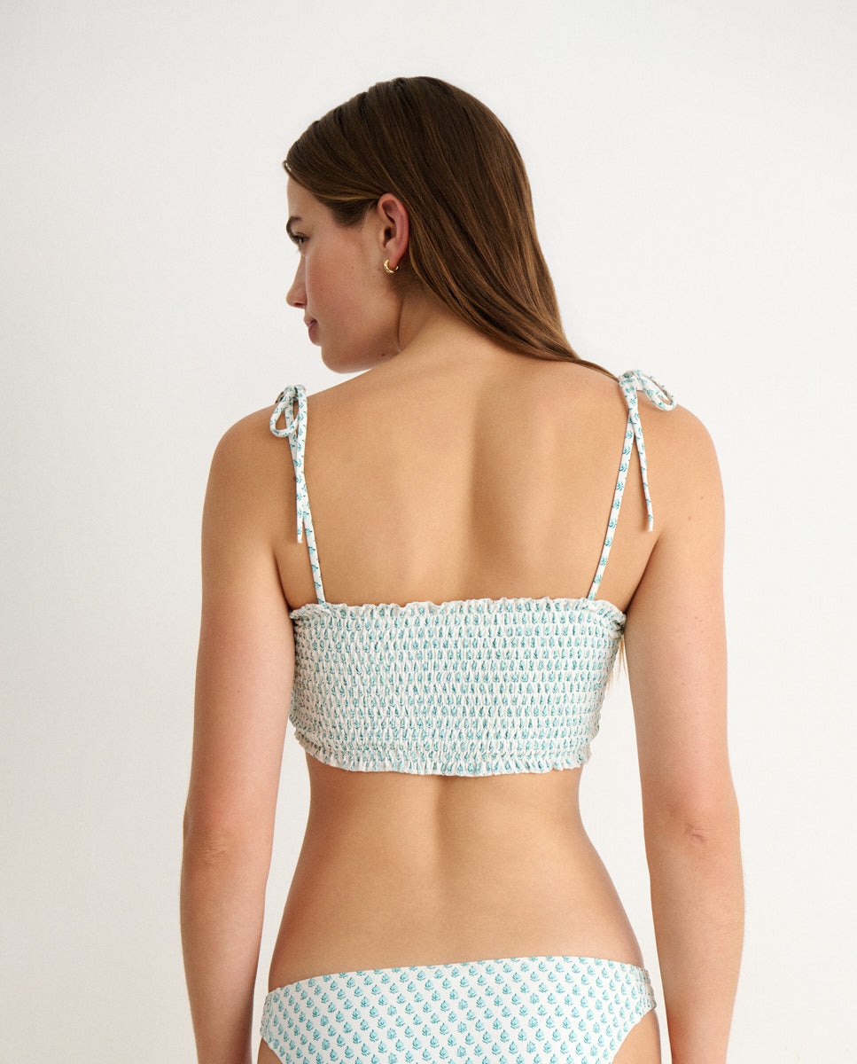Top de Biquíni Bandeau com Smock Branco-2