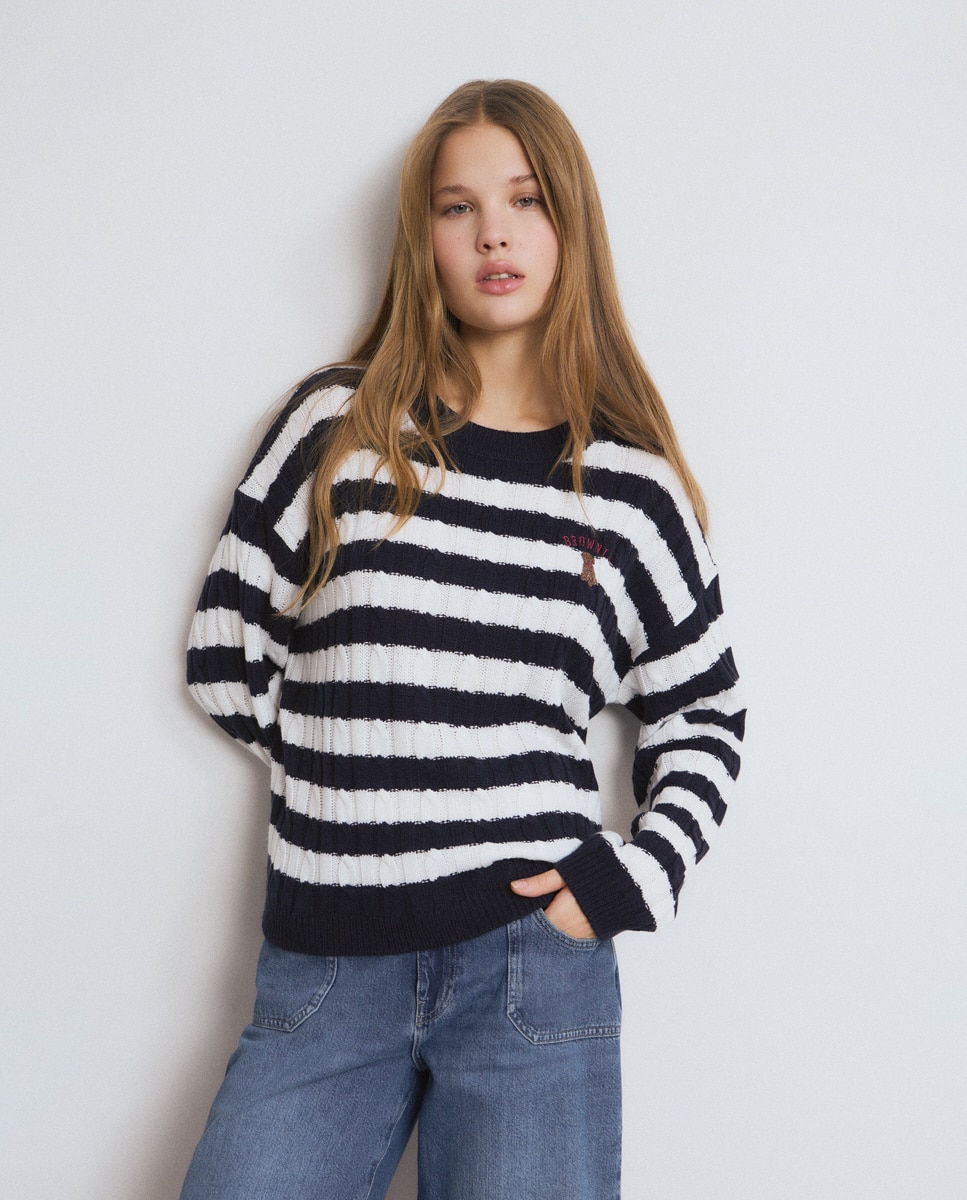 Imagem 0 de Camisola de Malha Entrançada com Cachorro Bordado