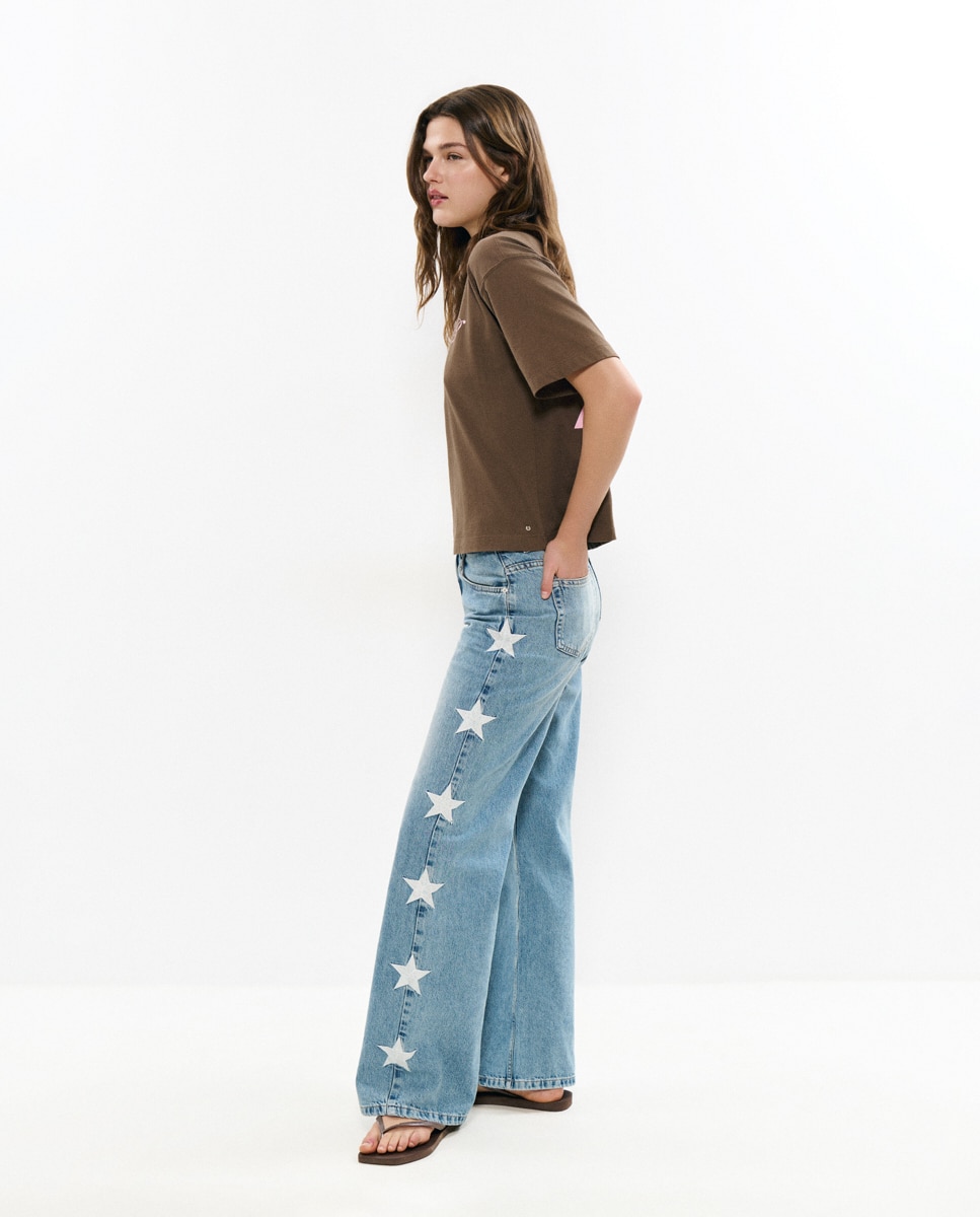 Jeans Largos com Estrelas Lateral Azul-claro-3