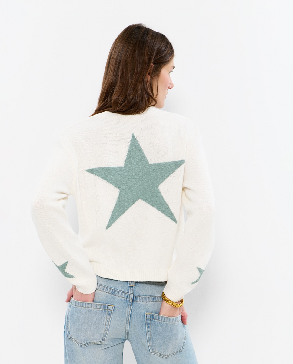 Camisola com Logo e Estrelas Cru-2