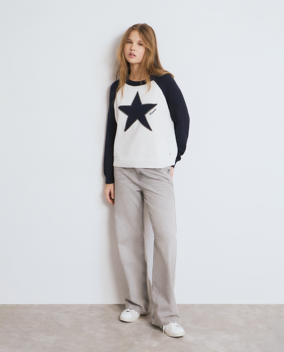 Camisola com Estrela e Tachas Cru-3