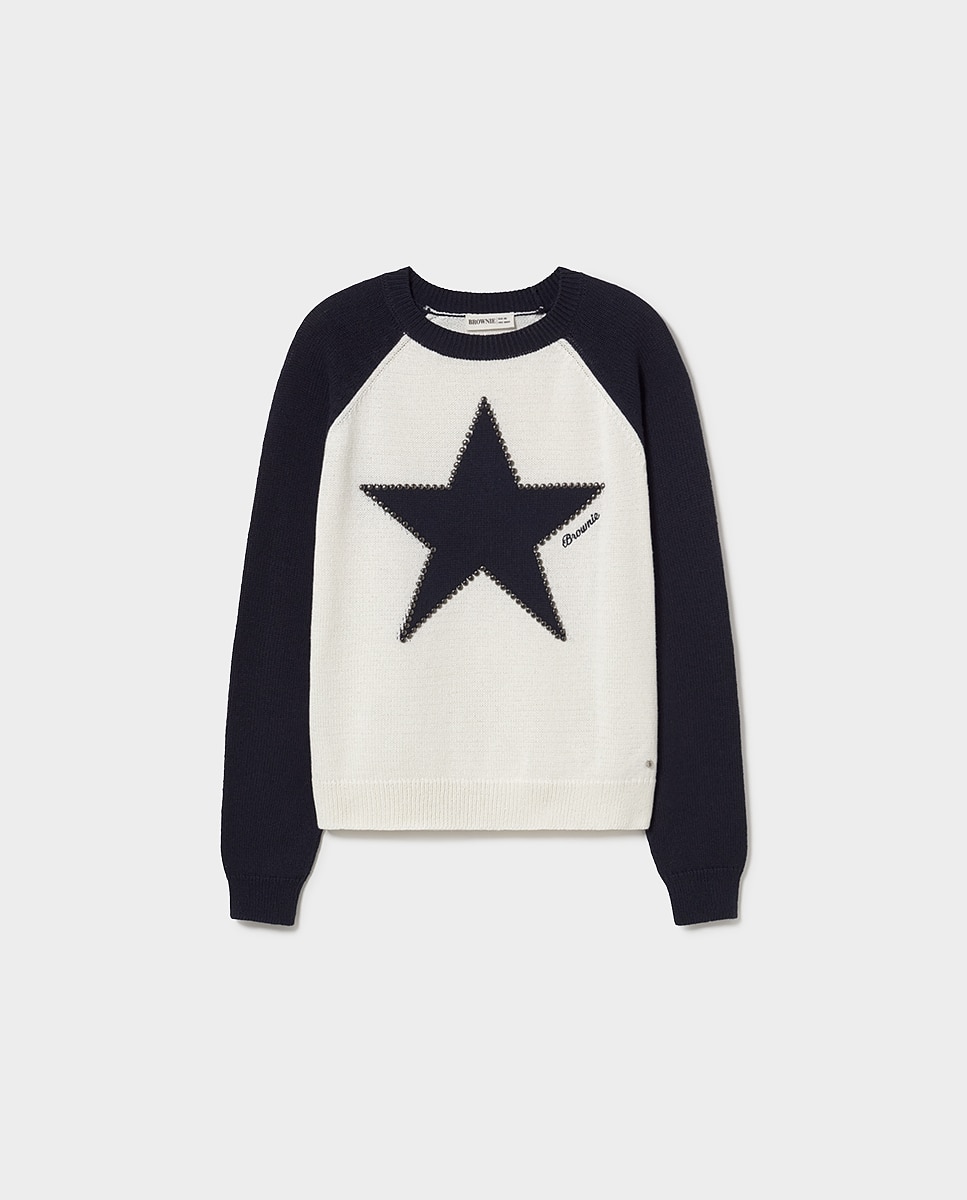Camisola com Estrela e Tachas Cru-5