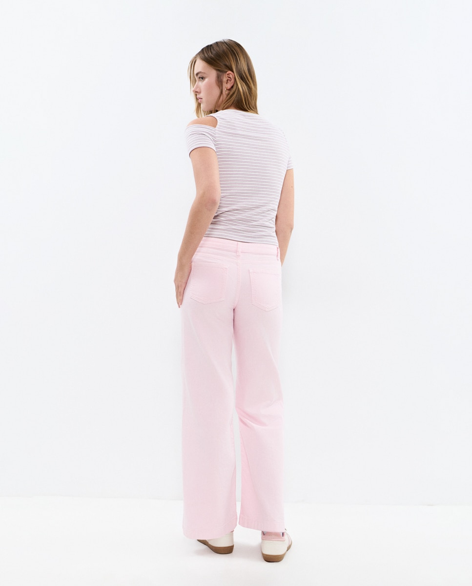 Calças Retas com Bolsos Frontais Rosa-claro-2