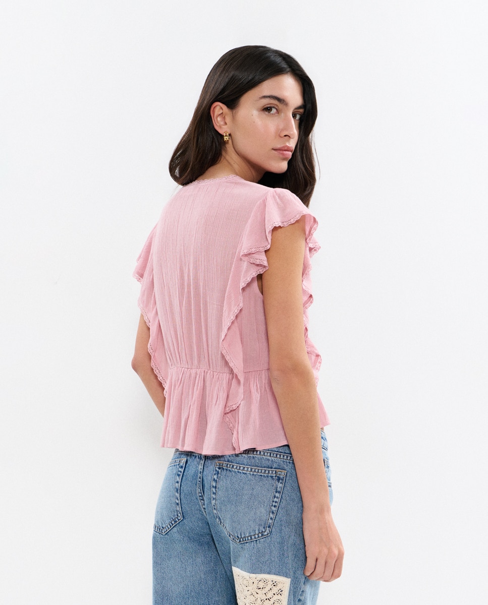 Blusa com Folhos Rosa-claro-2