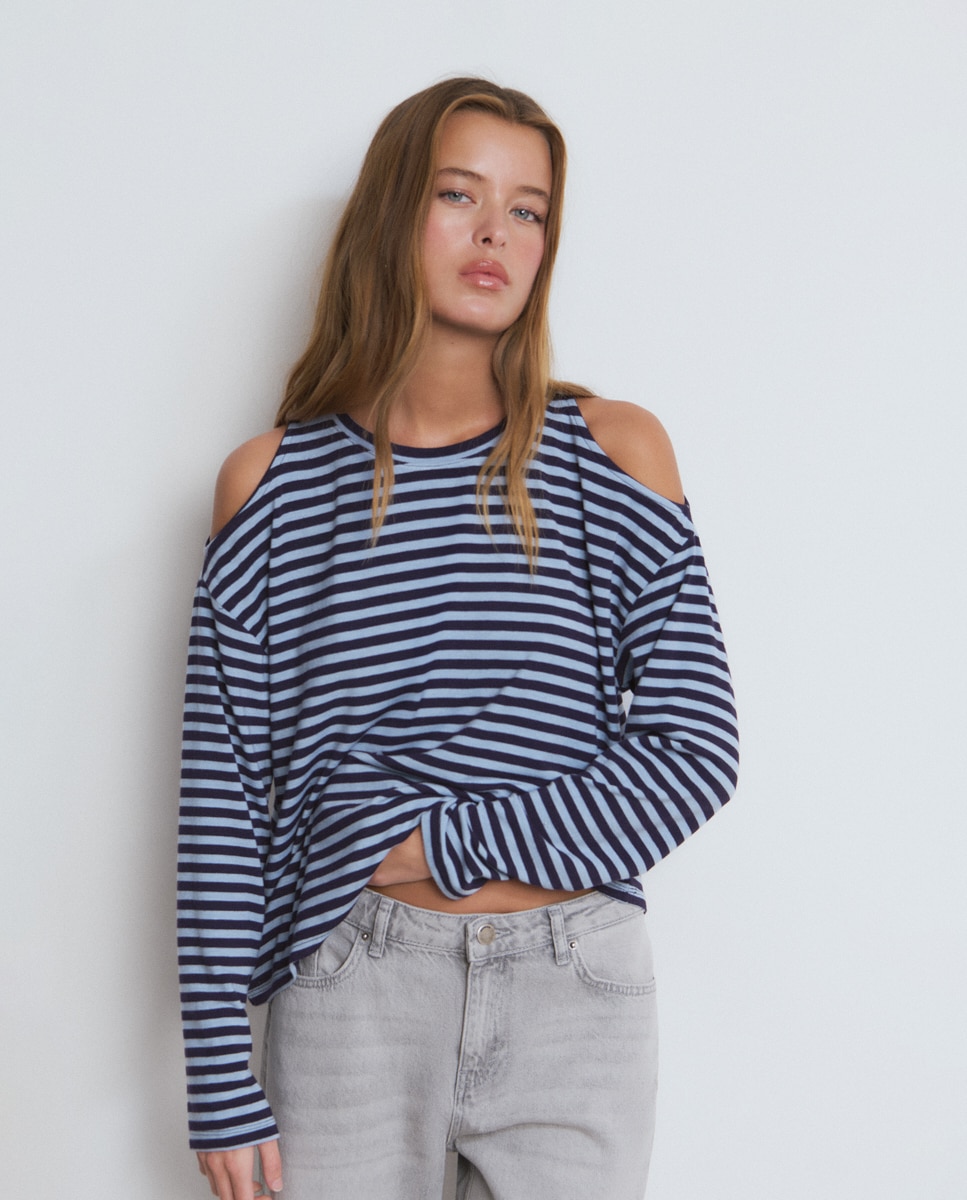 T-shirt Às Riscas Azul-marinho-1