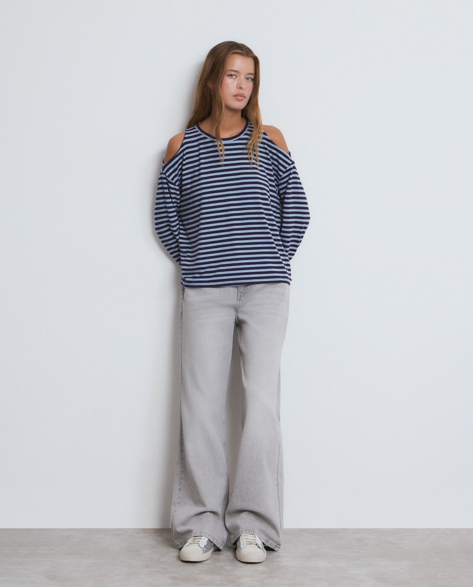 T-shirt Às Riscas Azul-marinho-3