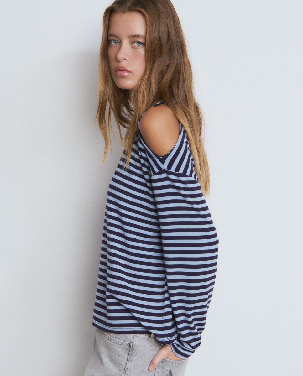 T-shirt Às Riscas Azul-marinho-4