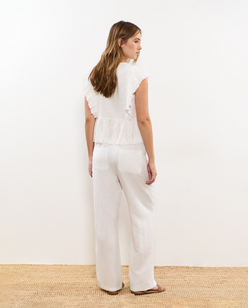 Calças Largas com Bolsos Branco-2