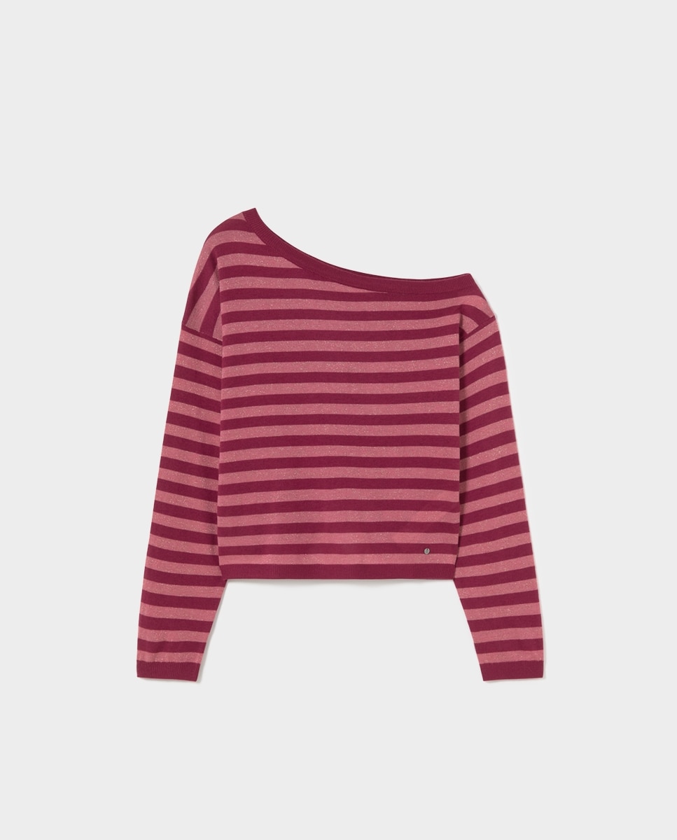 Camisola Assimétrica Às Riscas Vermelho-cereja-5