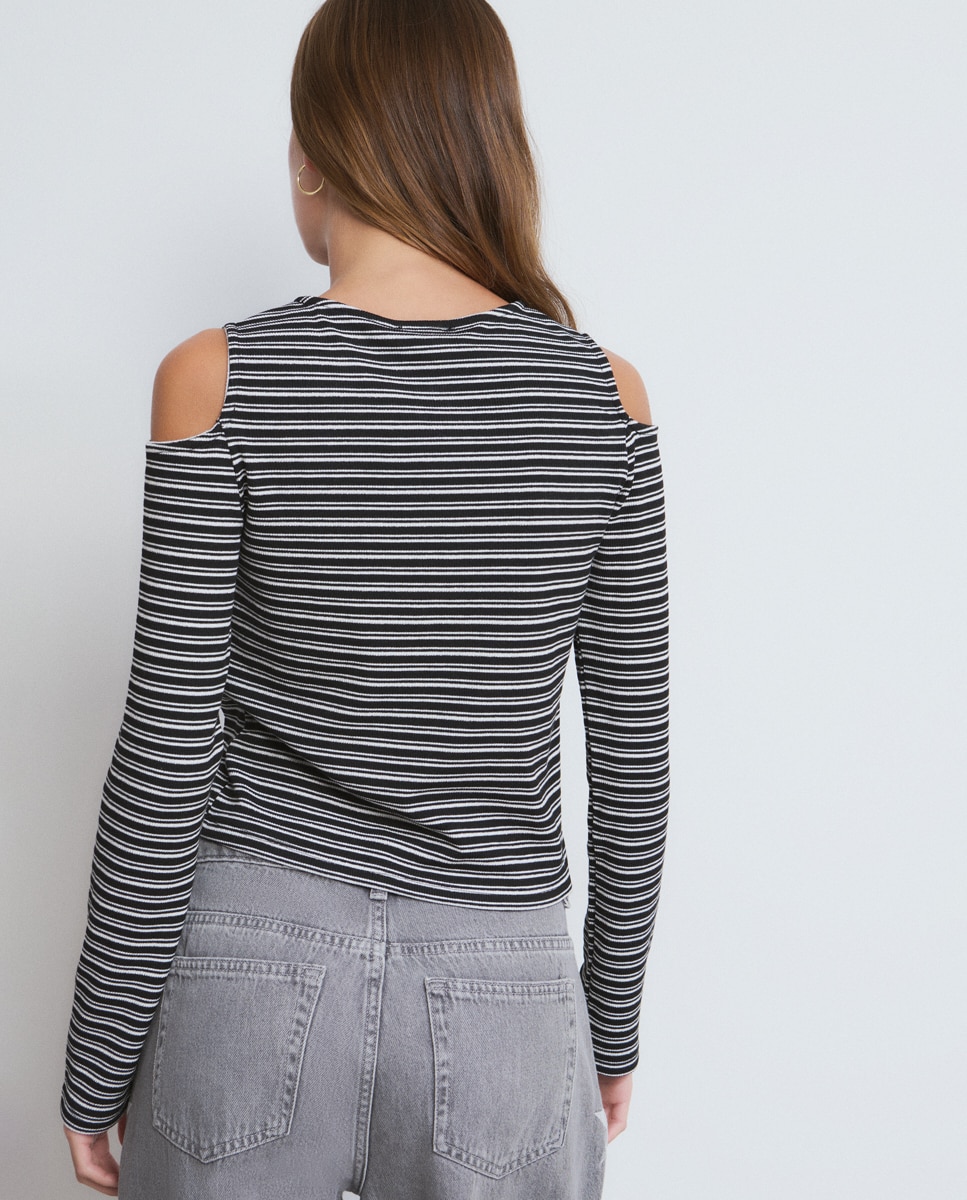 T-shirt Às Riscas com Logo Preto-2