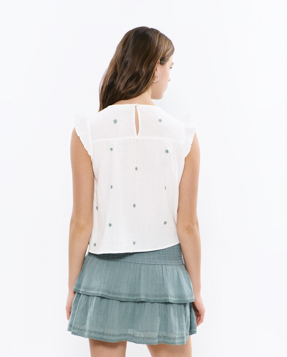 Blusa de Tecido Duplo com Bordados Branco-2
