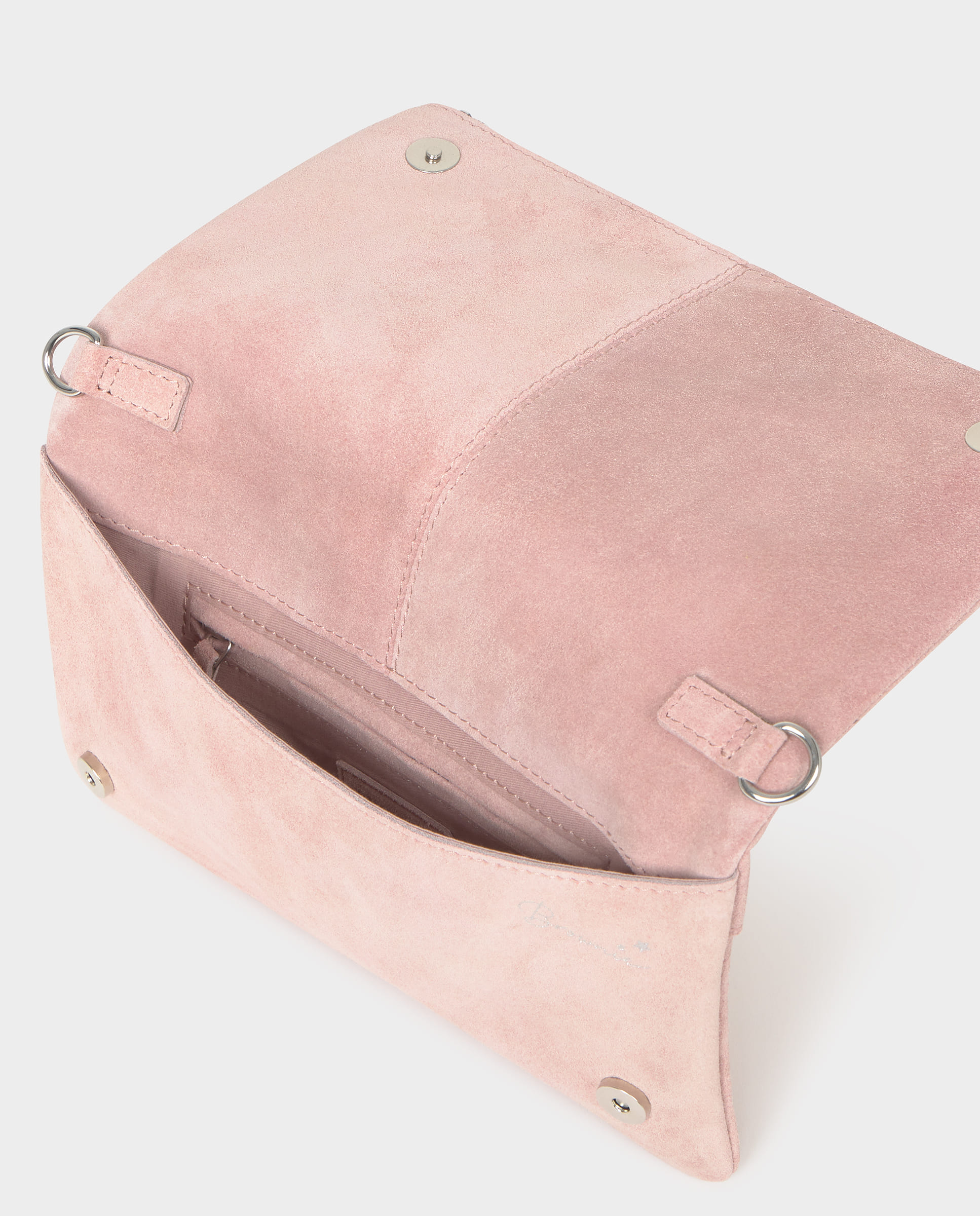 Mala de Couro com Aba e Eyelets Rosa-claro-5