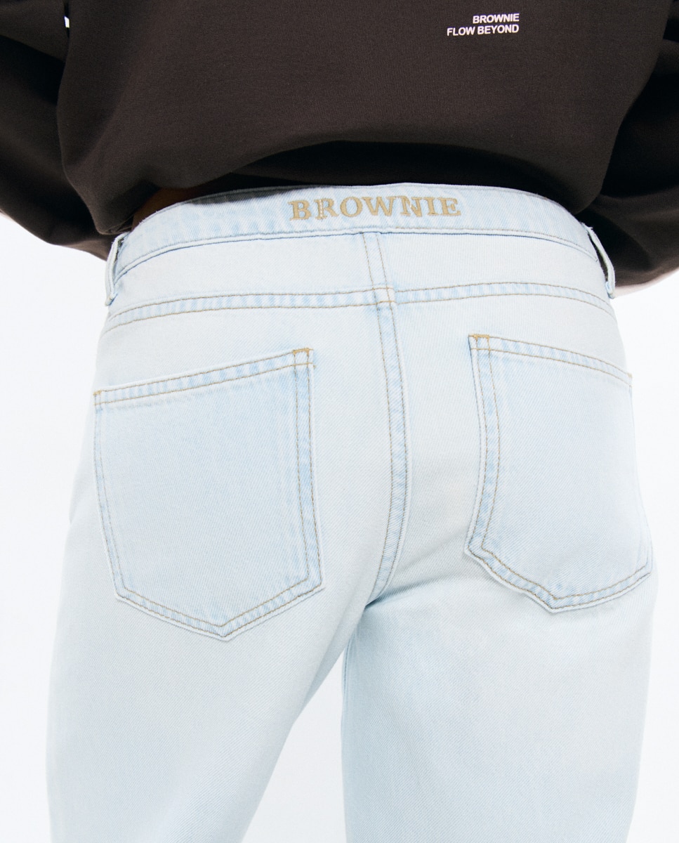 Jeans com Corte a Direito com Cintura Aberta Azul-claro-2
