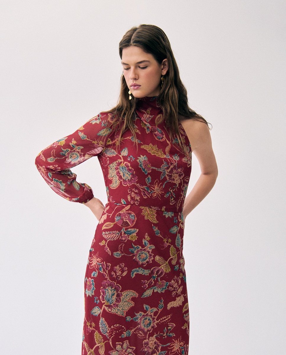 Vestido Comprido Estampado Vermelho-3