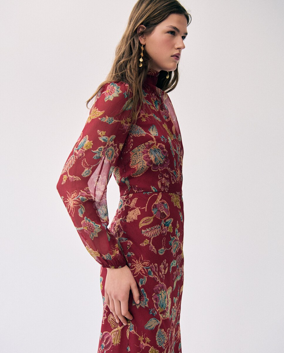 Vestido Comprido Estampado Vermelho-4