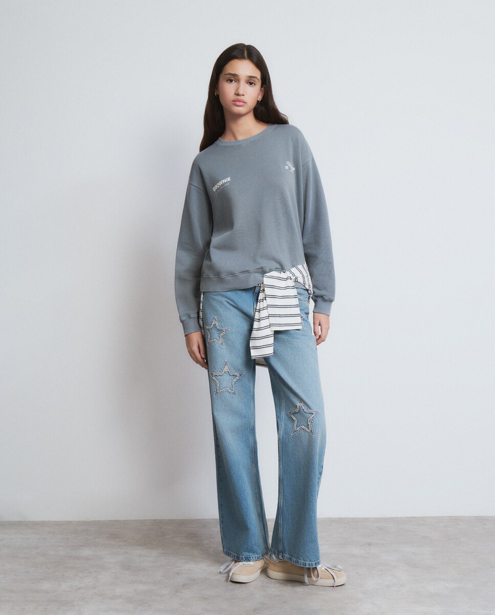 Sweatshirt com Logo e Estrelas Cinzento-3