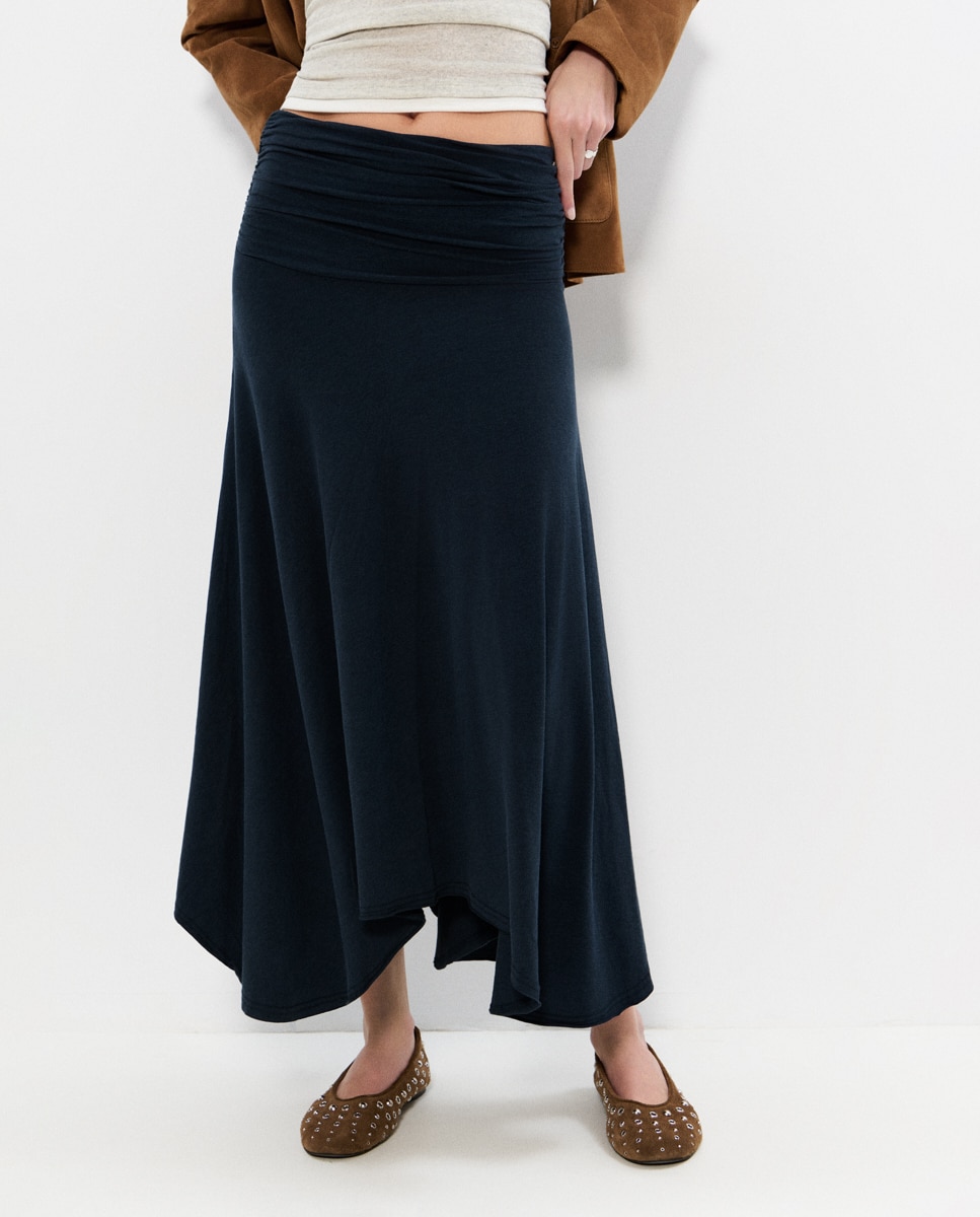 Saia Midi com Cinto Drapeado Azul-marinho-4