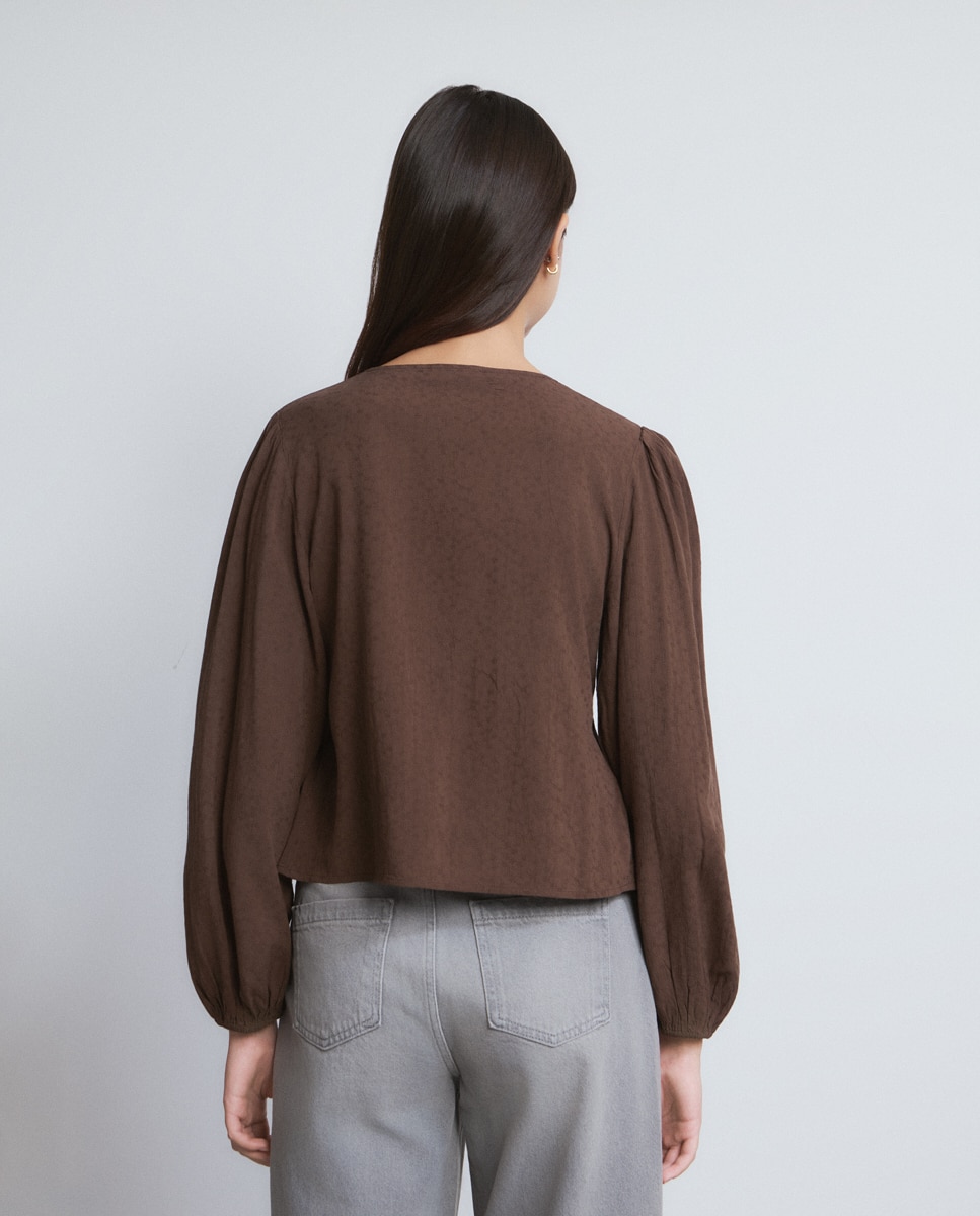 Blusa com Smock Castanho-escuro-2