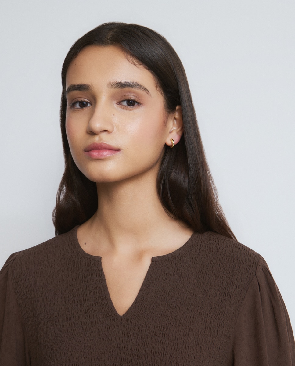 Blusa com Smock Castanho-escuro-4