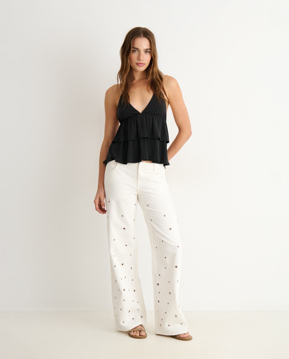 Imagem 0 de Jeans com Corte a Direito com Eyelets