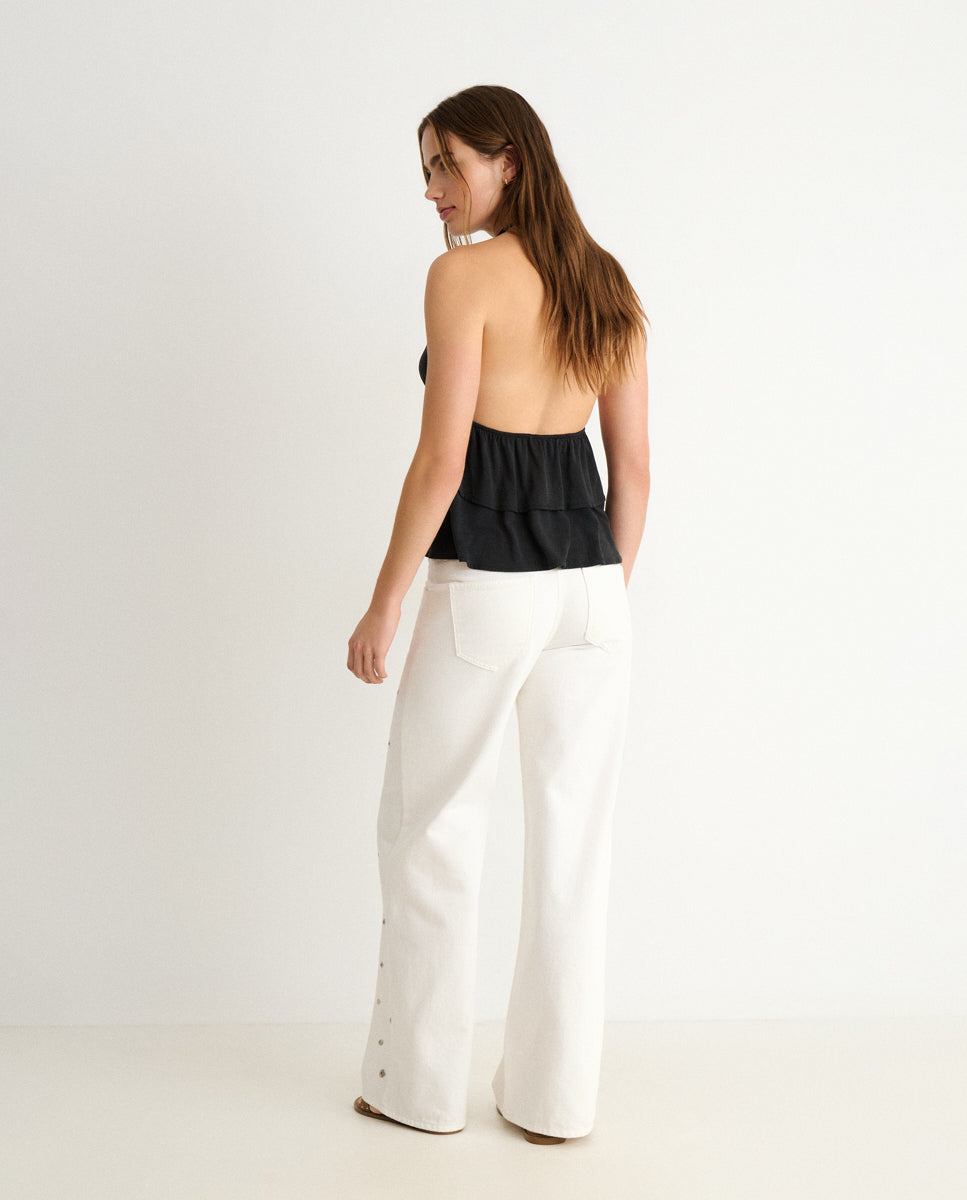 Jeans com Corte a Direito com Eyelets Branco-2