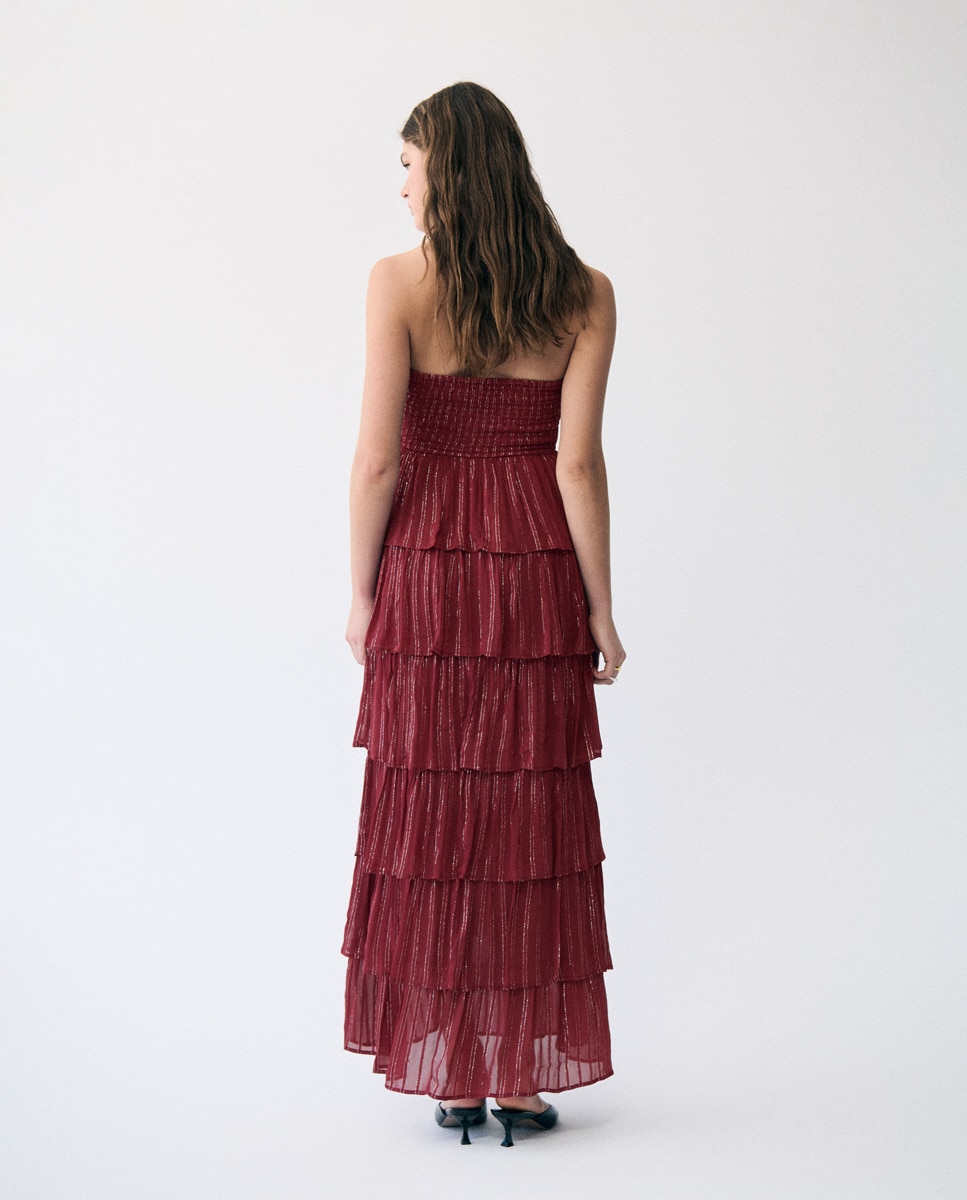 Vestido Comprido Multivolantes Telha-2