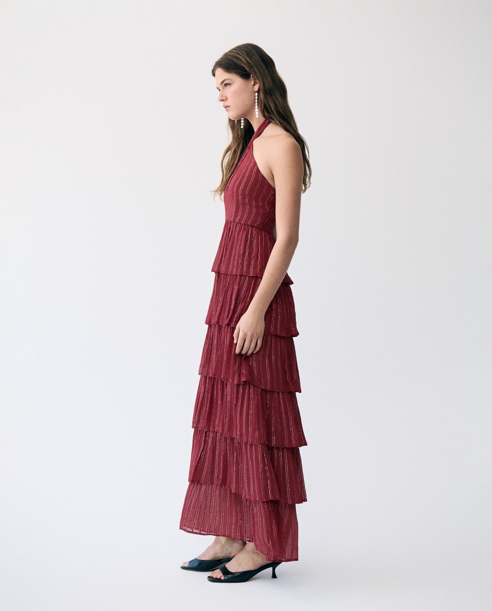 Vestido Comprido Multivolantes Telha-3