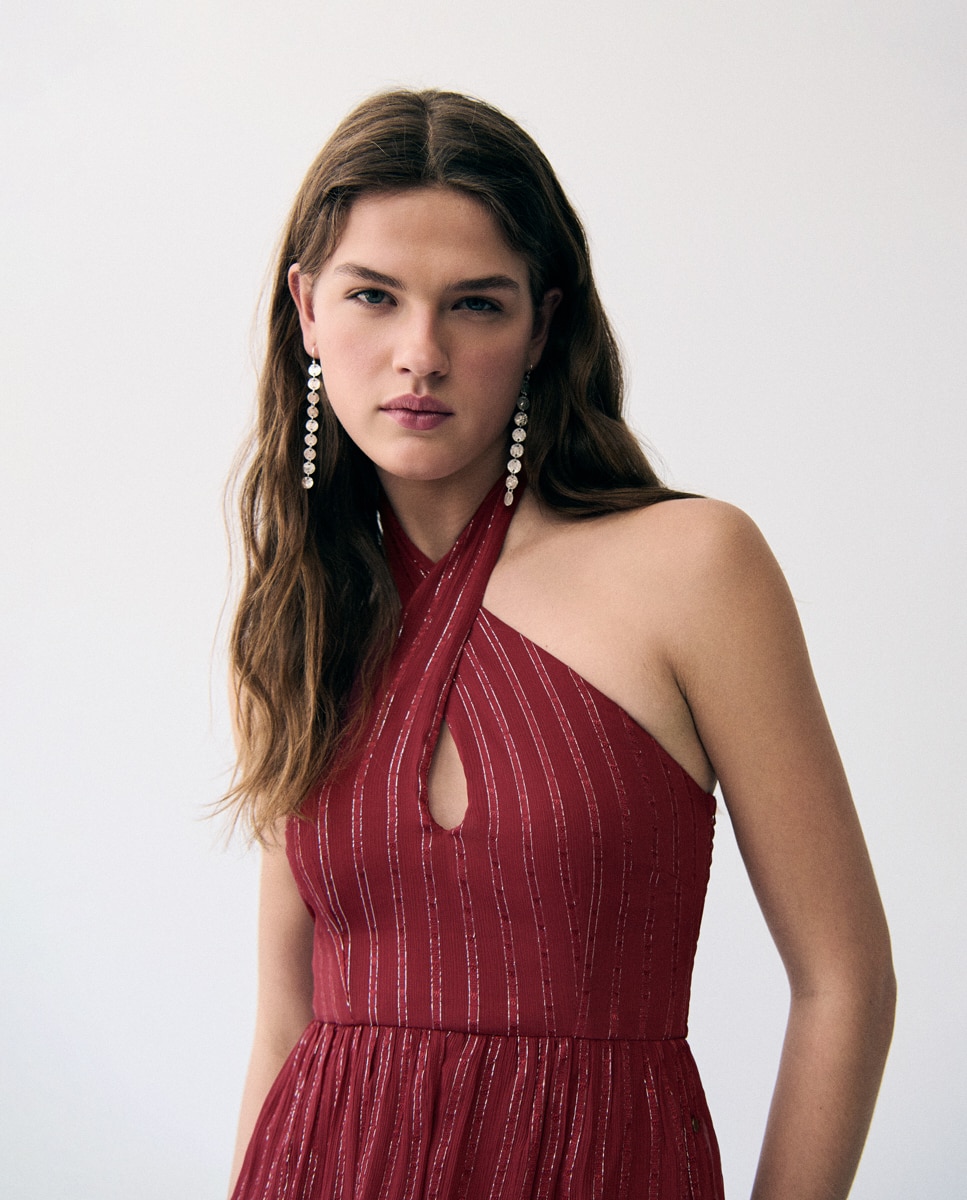 Vestido Comprido Multivolantes Telha-4