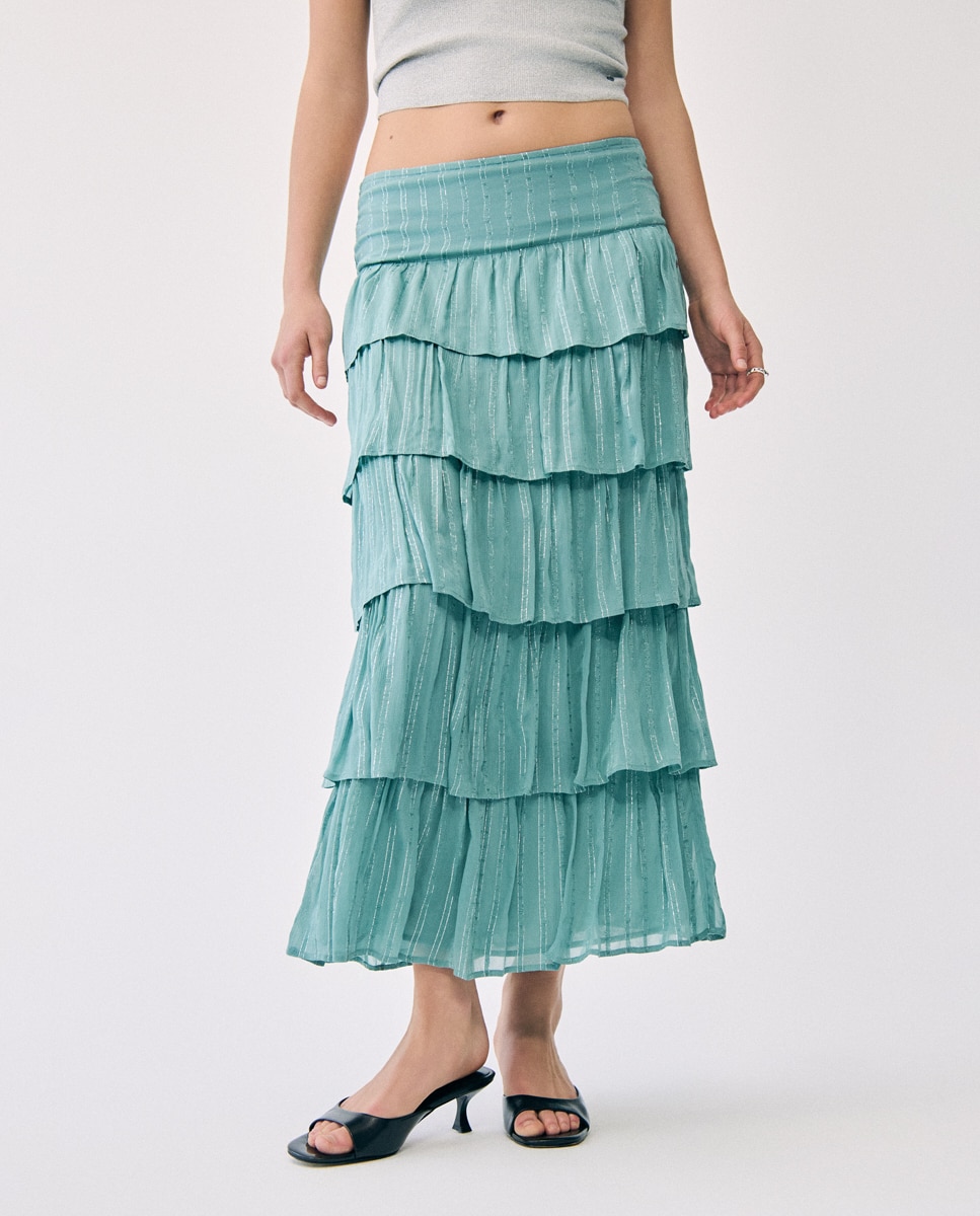 Saia Comprida Multivolantes Verde-3
