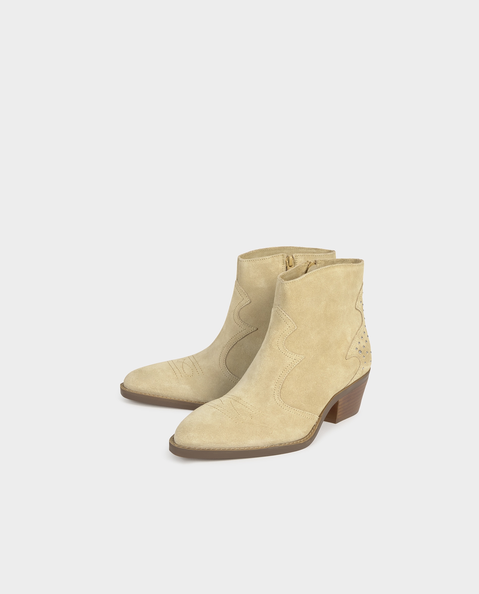 Botins Cowboy de Pele Estilo Campestre com Tachas Areia-4