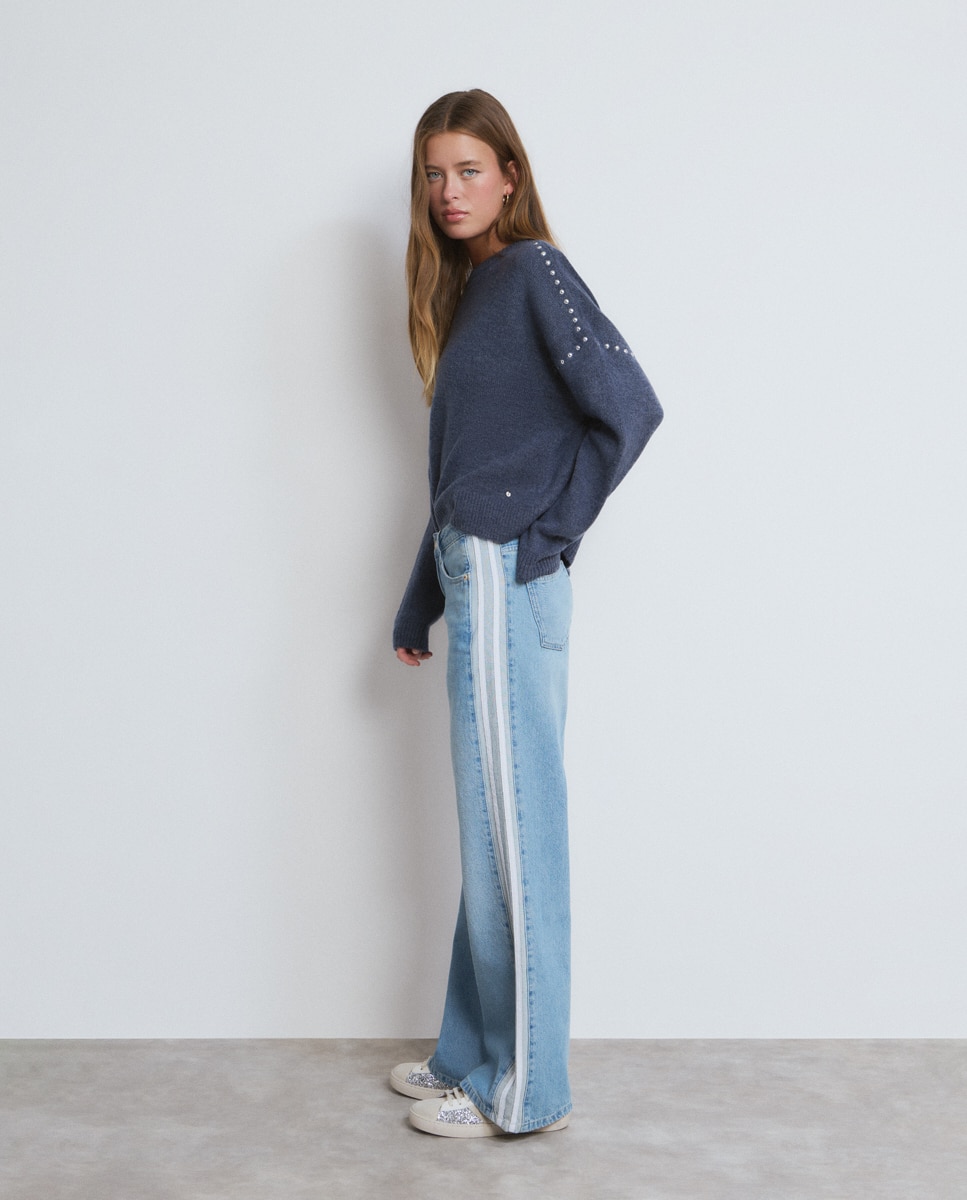 Imagem 0 de Jeans com Corte a Direito com Banda Lateral Branca