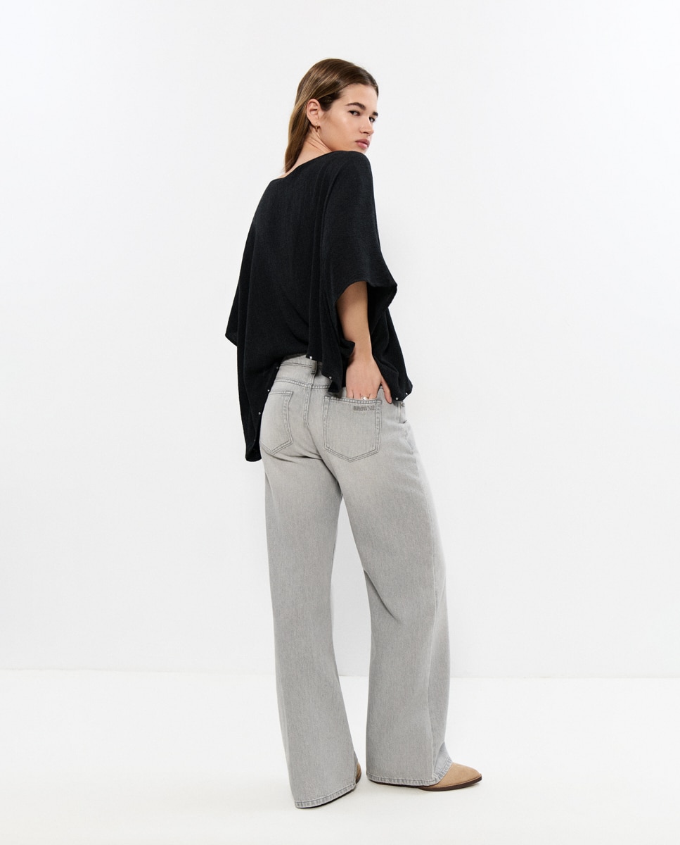 Jeans com Corte a Direito e Bolsos Cinzento-claro-2