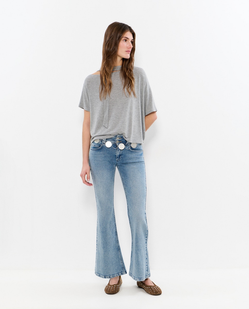 T-shirt Assimétrica com Cachecol Cinzento-3