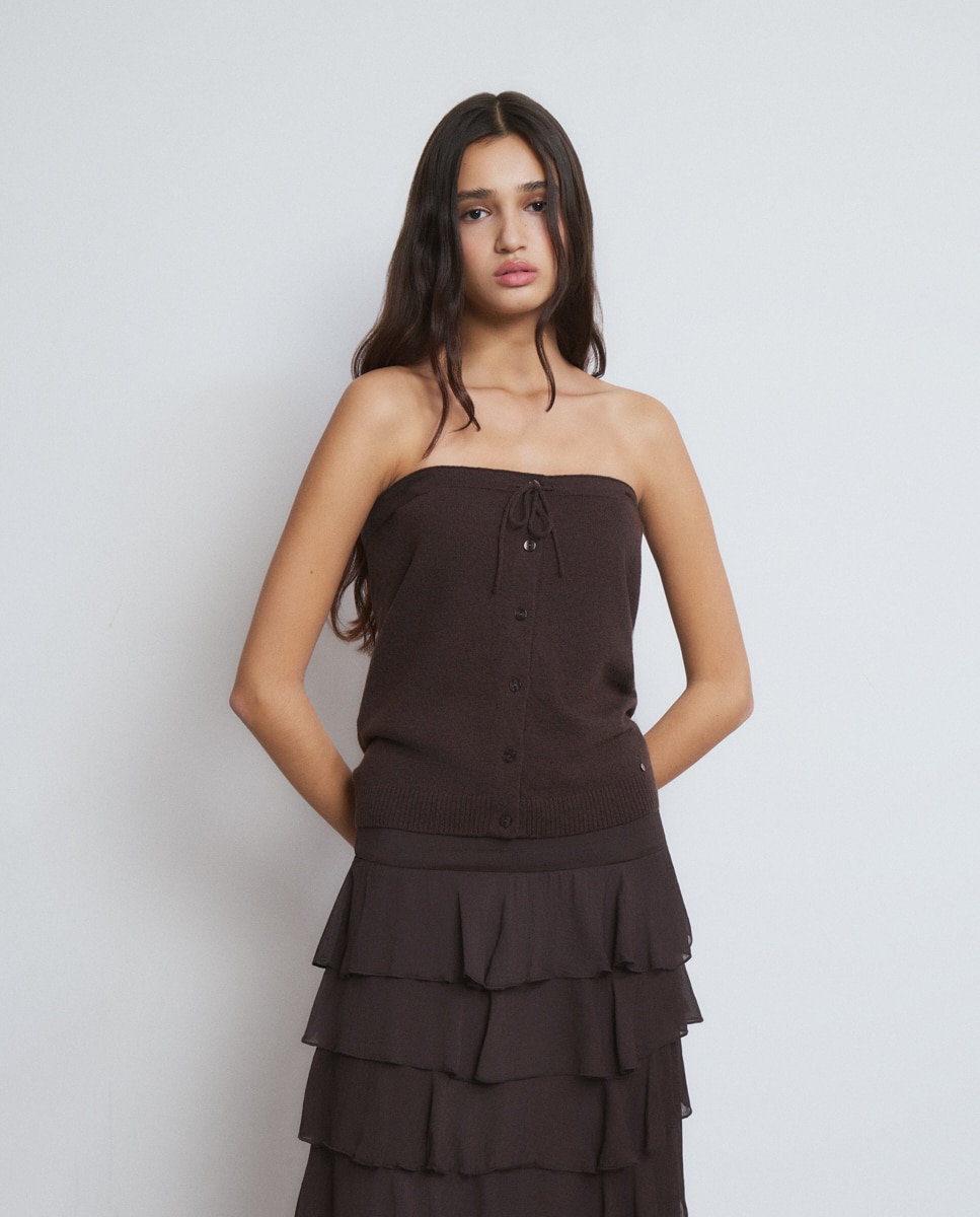 Top Bandeau com Botões Castanho-escuro-1