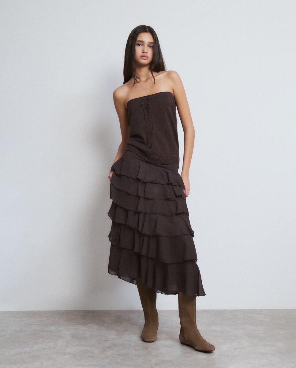 Top Bandeau com Botões Castanho-escuro-3