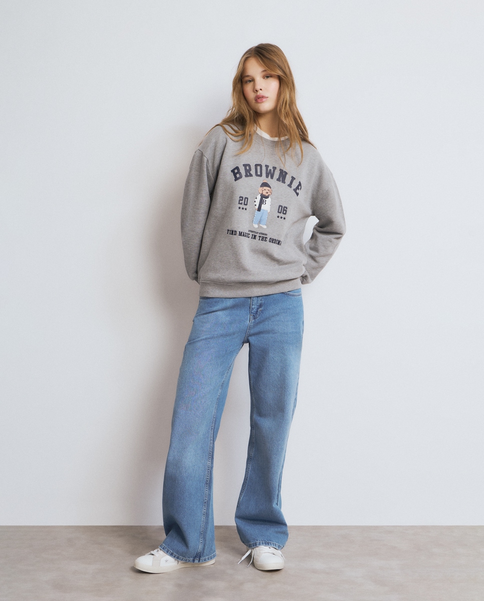 Sweatshirt com Logo e Cachorro Cinzento-3