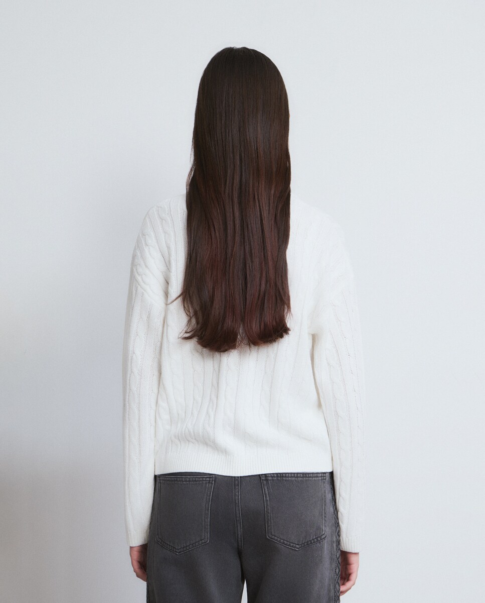 Camisola de Malha de Tranças com Cães Cru-2