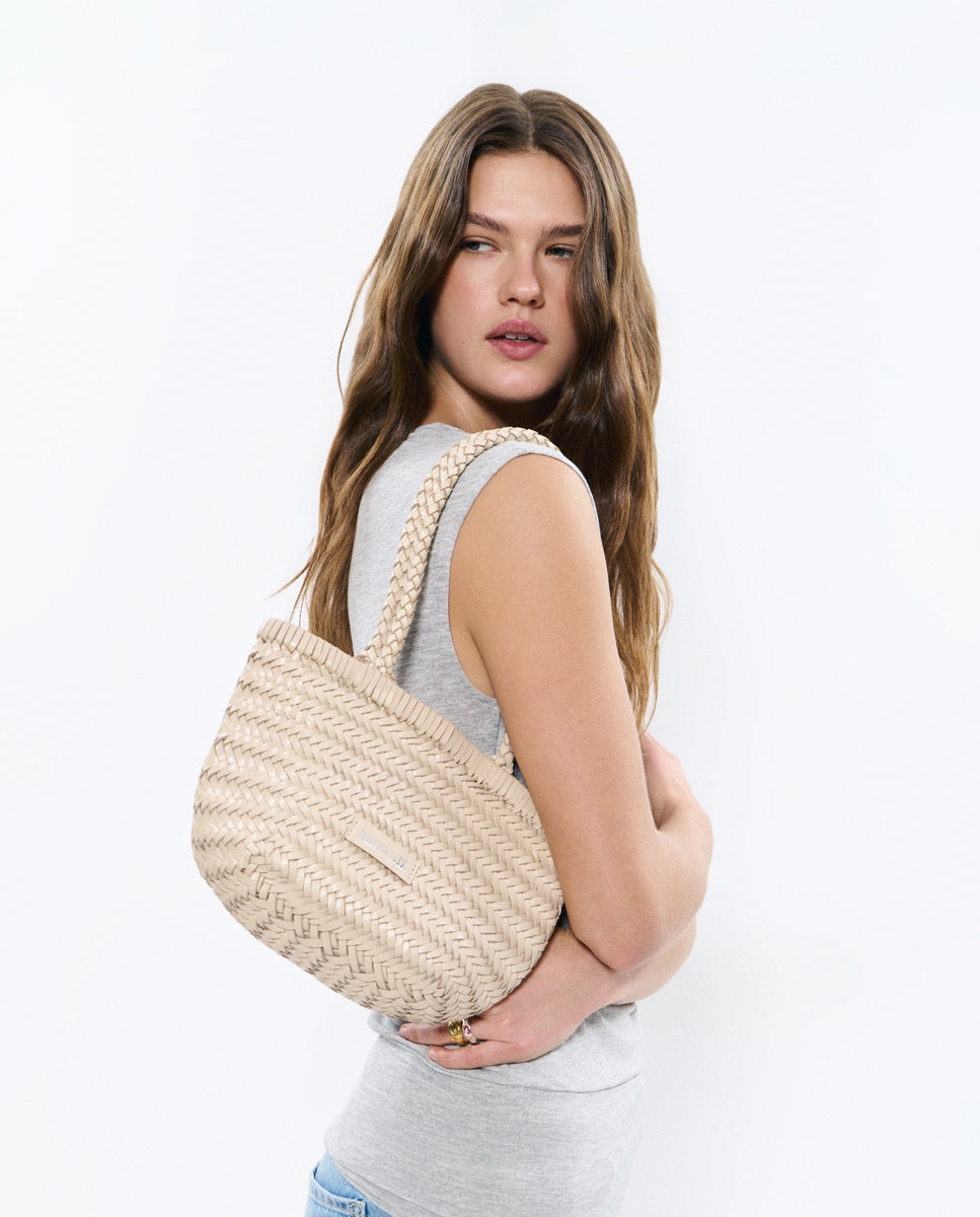 Mala Shopper de Couro Entrançado Cru-2