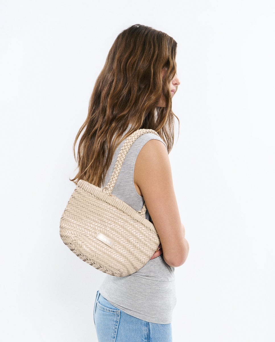 Mala Shopper de Couro Entrançado Cru-3