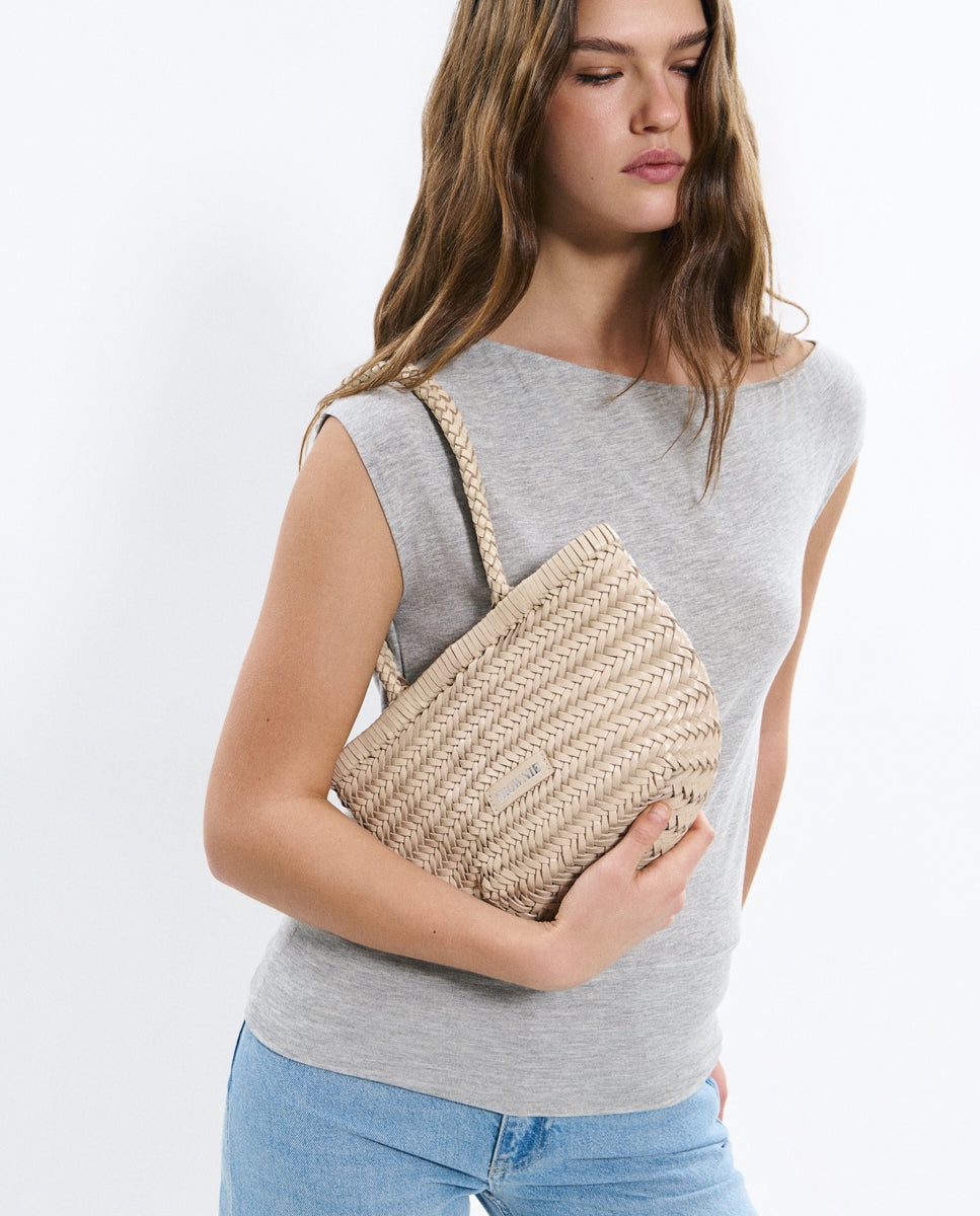 Mala Shopper de Couro Entrançado Cru-4