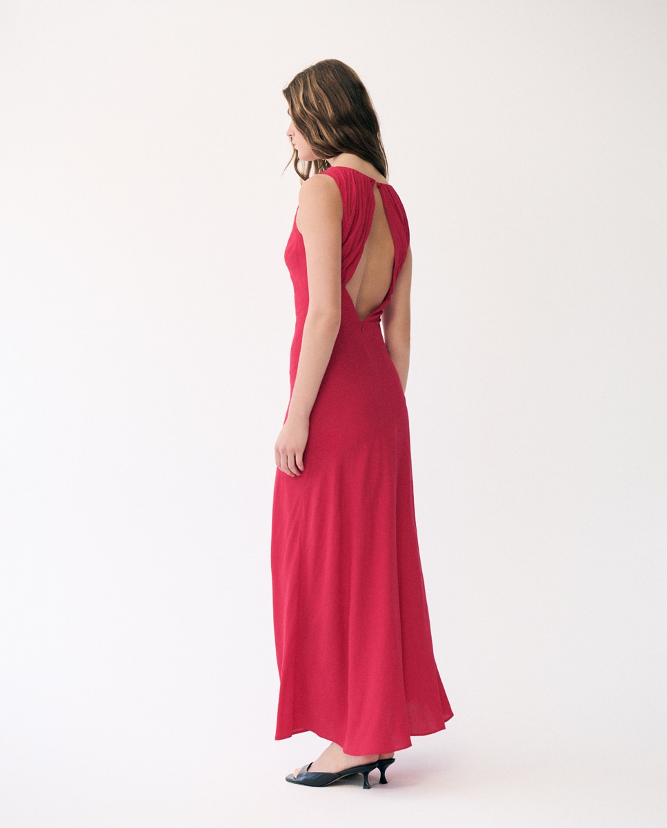 Vestido Comprido com Costas Descobertas Vermelho-2