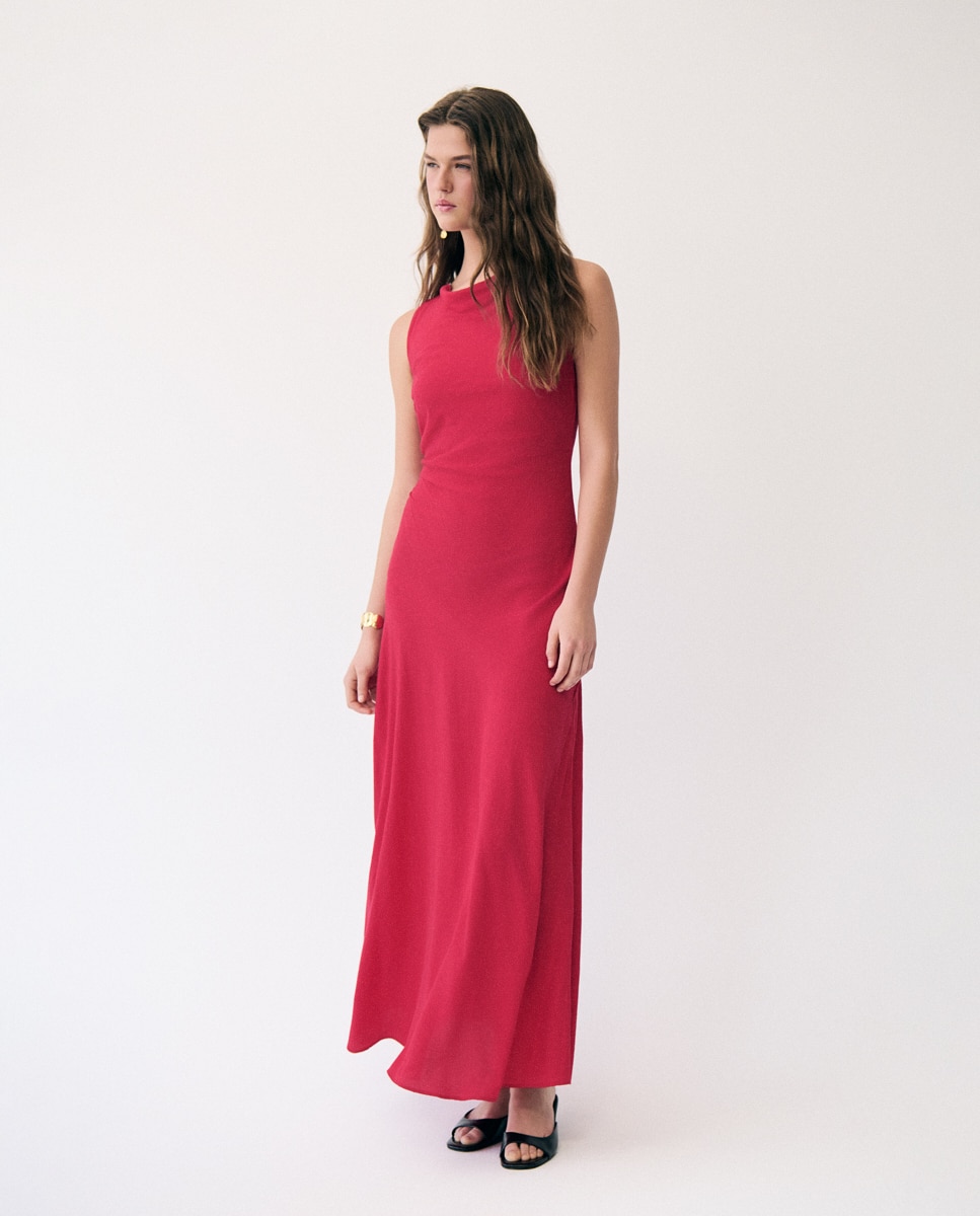 Vestido Comprido com Costas Descobertas Vermelho-3