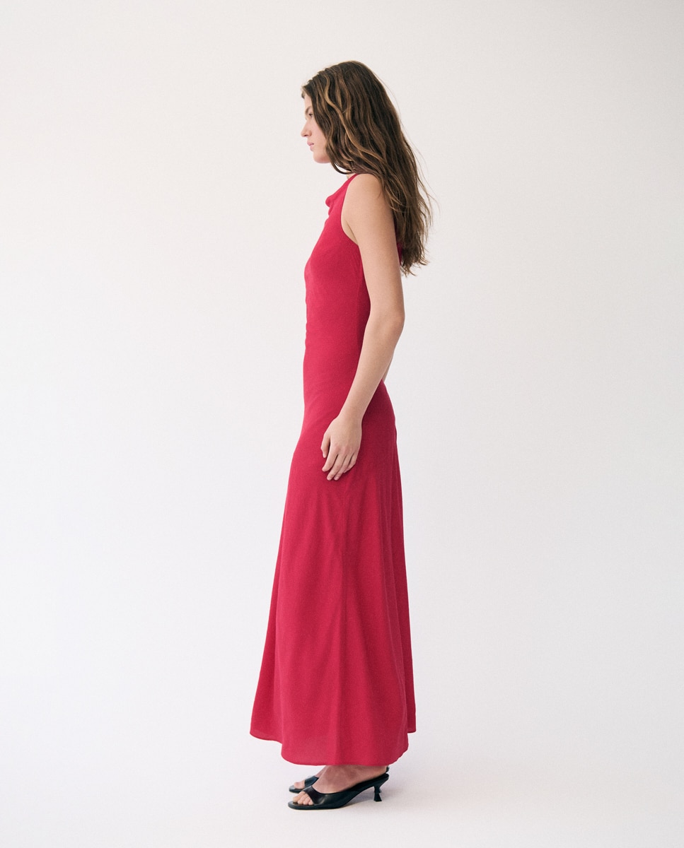 Vestido Comprido com Costas Descobertas Vermelho-4