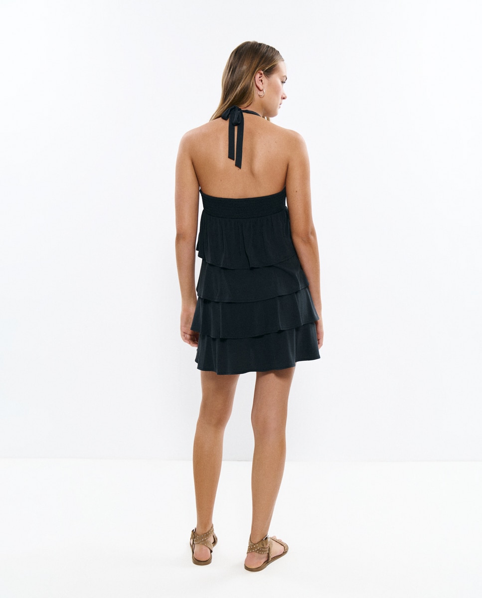 Vestido Curto Multivolantes Cinzento-2